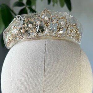 NWT Marionat Bridal Tiara Headpiece Gold with Pearl/Rhinestones